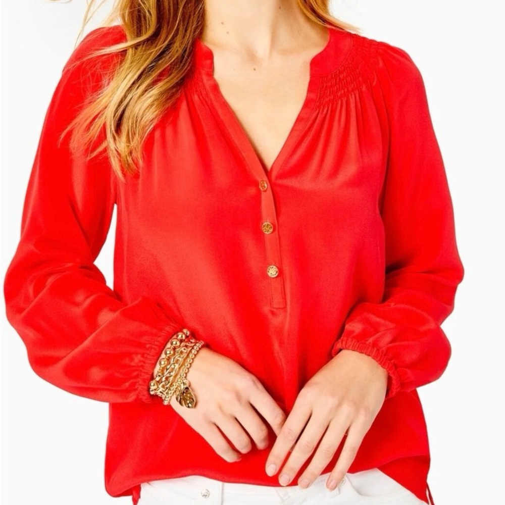 Lilly Pulitzer Silk Elsa Top size XL Poinsettia Red
